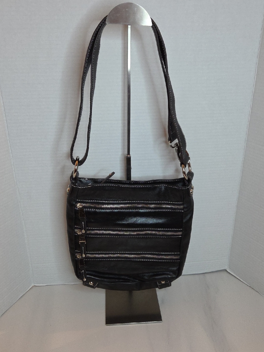 Danier Black Multi-Zip Shoulder Bag